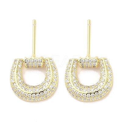Rack Plating Brass Micro Pave Clear Cubic Zirconia Stud Earrings for Women EJEW-M260-11G-1