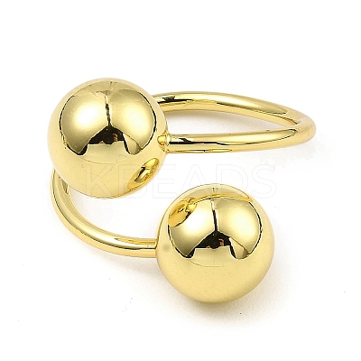 Rack Plating Brass Round Ball Beded Open Cuff Rings RJEW-D009-03G-1