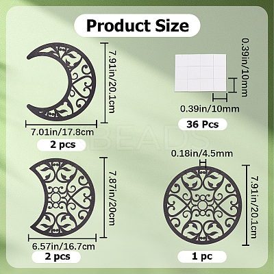 Wooden Moon Phase Decor Wall Decorations Set AJEW-WH0258-790B-1