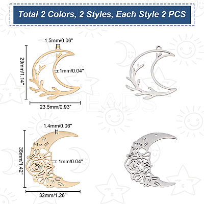 8Pcs 4 Style 201 Stainless Steel Pendants STAS-UN0044-22-1