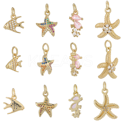 12Pcs 4 Style Brass Micro Pave Cubic Zirconia Pendants KK-BBC0019-51-1