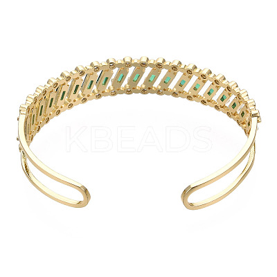 Cubic Zirconia Rectangle Open Cuff Bangle BJEW-N014-025C-1
