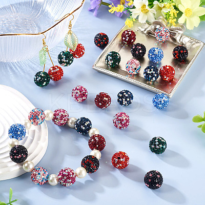 18Pcs 9 Colors Handmade Polymer Clay Pave Rhinestone Beads RB-TA0001-30-1