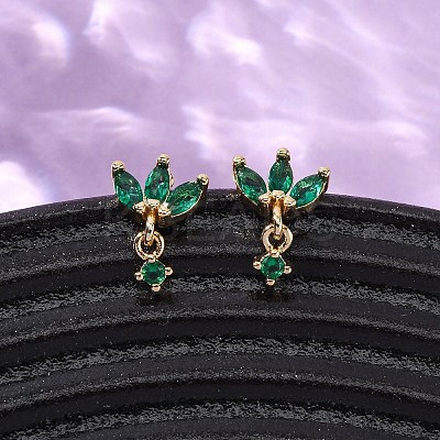 Brass Micro Pave Cubic Zirconia Horse Eye Dangle Stud Earrings EJEW-S280-02G-1