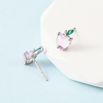 Brass Micro Pave Cubic Zirconia Apple Stud Earrings EJEW-L278-04P-1