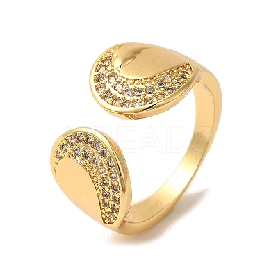 Rack Plating Brass Micro Pave Clear Cubic Zirconia Cuff Rings for Women RJEW-G325-13F-G-1