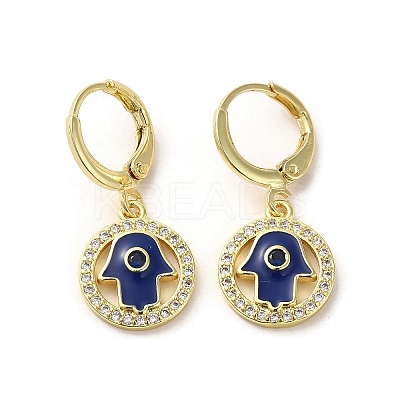 Hamsa Hand Real 18K Gold Plated Brass Dangle Leverback Earrings EJEW-Q797-10G-03-1