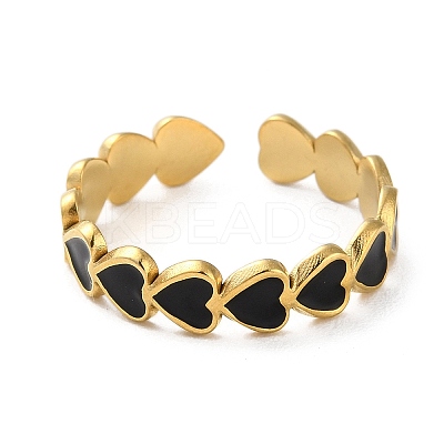 Real 18K Gold Plated 304 Stainless Steel Enamel Cuff Rings RJEW-M171-14G-02-1