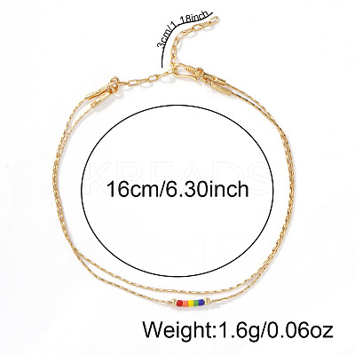 Rainbow Color Glass Beaded Double Layer Bracelets with Brass Chains for Women Elegant Jewelry RN7391-1
