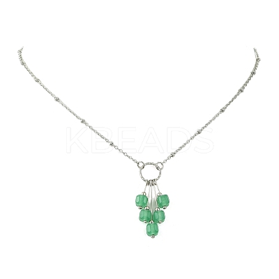 Natural Mixed Gemstone Faceted Cube Beaded Tassel Pendant 304 Stainless Steel Satellite Chain Necklaces for Women NJEW-JN06448-1