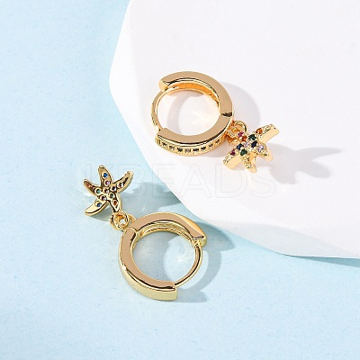 Starfish Brass Micro Pave Cubic Zirconia Hoop Earrings EJEW-F384-14G-02-1