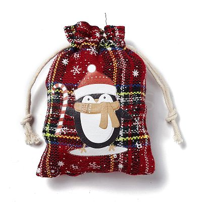 Christmas Theme Rectangle Jute Bags with Jute Cord ABAG-E006-01C-1
