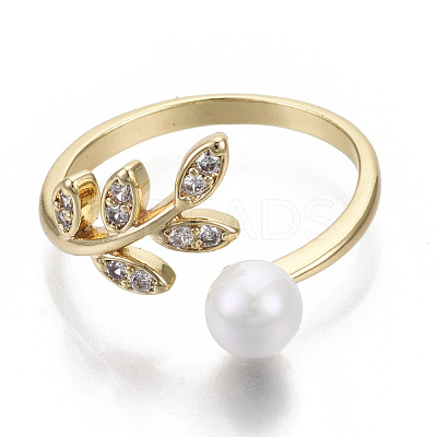 Brass Micro Pave Clear Cubic Zirconia Cuff Finger Rings RJEW-N030-002-NF-1