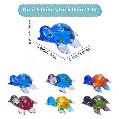 6Pcs 6 Colors Tortoise Glass Home Ornaments DJEW-GF0001-60-1