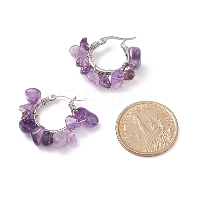 Natural Gemstone Chips Braided Hoop Earrings EJEW-JE04985-1