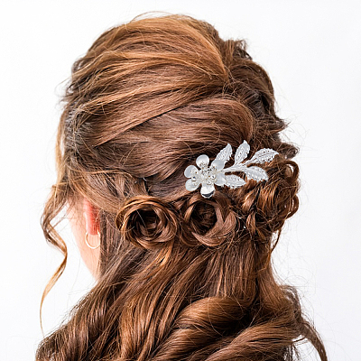 10Pcs 10 Style Wedding Bridal Flower & Leaf Iron Hair Combs OHAR-BC0001-02-1