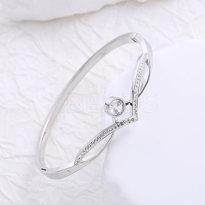 Stainless Steel Micro Pave Cubic Zirconia Bangles DI5619-1-1