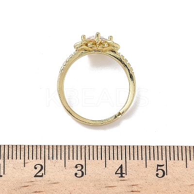 Flower Brass with Clear Cubic Zirconia Finger Rings for Women RJEW-Z111-01G-1