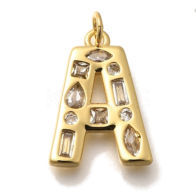 Brass Micro Pave Clear Cubic Zirconia Pendants KK-G521-01G-1