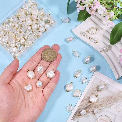 120Pcs 12 Styles ABS Plastic with Acrylic Pearl & Iron Pendants & Connector Charms PALLOY-PH01910-1