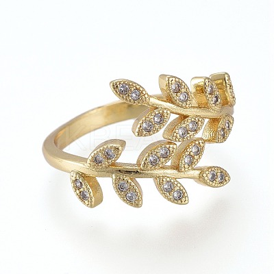 Brass Micro Pave Clear Cubic Zirconia Cuff Rings RJEW-K232-06G-1