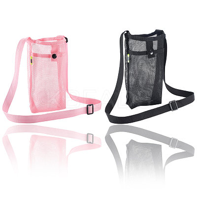 2Pcs 2 Colors Polyester Plastic Water Bottle Mesh Pouches AJEW-CN0004-37C-1