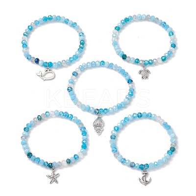 5Pcs 5 Styles Ocean Series Alloy Charm Bracelets BJEW-JB11726-1
