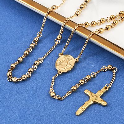Rosary Bead Necklace with Crucifix Cross NJEW-L450-10G-1
