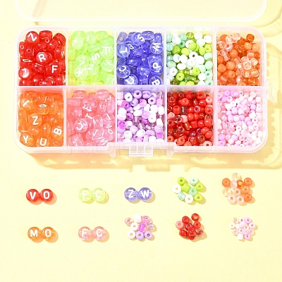 DIY Flat Round with Letter & Round Acrylic & Glass Seed Beads Jewelry Making Findings Kits DIY-FS0006-44-1
