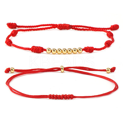 2Pcs 2 Styles Round Brass Beads Braided Bracelets PN1953-3-1
