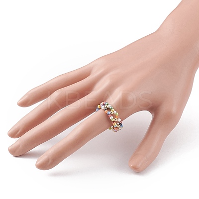 Round Mixed Style Glass Seed Beaded Finger Rings RJEW-JR00318-1