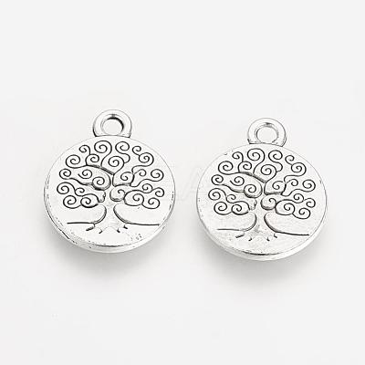 Tibetan Style Alloy Flat Round with Tree of Life Pendants X-TIBEP-Q043-314-RS-1
