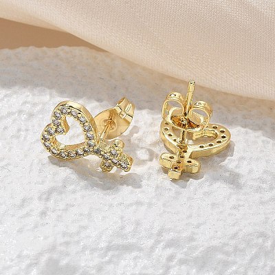 Brass Micro Pave Clear Cubic Zirconia Stud Earrings EJEW-M076-01G-03-1