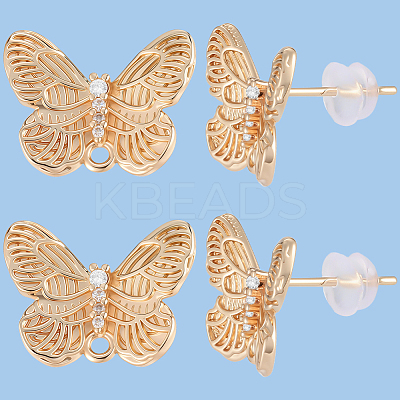 8Pcs Butterfly Brass Rhinestone Stud Earring Findings for Women EJEW-BBC0001-91-1
