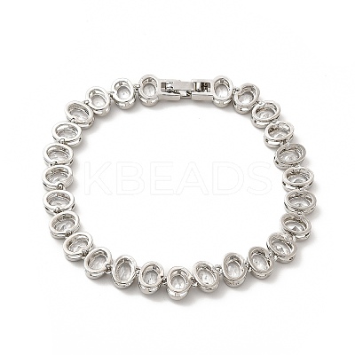 Clear Cubic Zirconia Oval Link Chain Bracelet BJEW-E073-04P-1