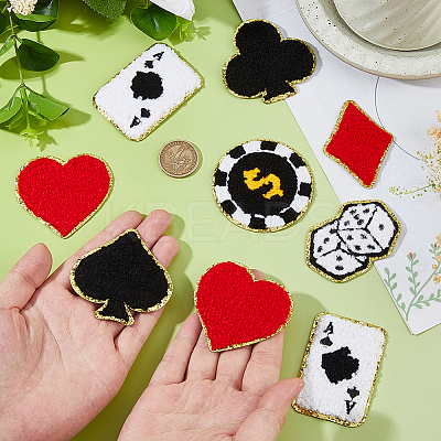 21Pcs Gamble Theme Polyester Embroidery Cloth Iron On/Sew On Patches DIY-FH0009-63-1