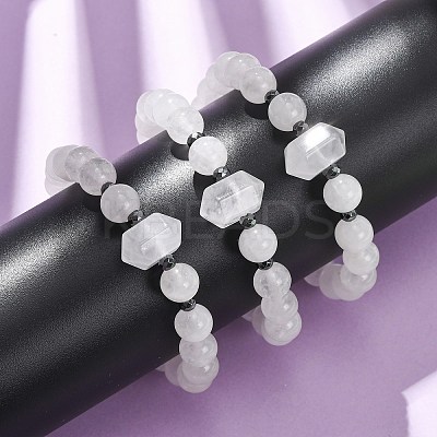 Natural Quartz Crystal Beaded Stretch Bracelet for Women BJEW-A145-01H-1