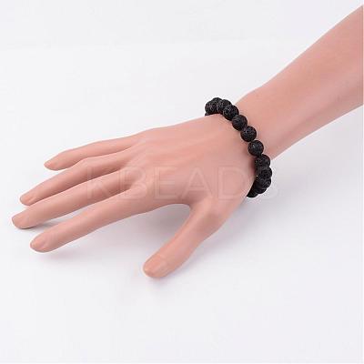 Natural Lava Rock Round Beaded Stretch Bracelets BJEW-JB02411-1