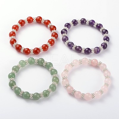 Valentine's Day Charming Natural Gemstone Beaded Stretch Bracelets BJEW-JB01839-1