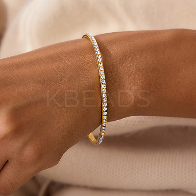 304 Stainless Steel Rhinestone Plain Bangles for Women AF6999-2-1