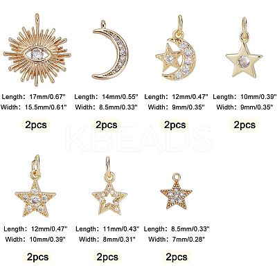 14Pcs 7 Style Brass Micro Pave Cubic Zirconia Charms ZIRC-FH0001-10-1