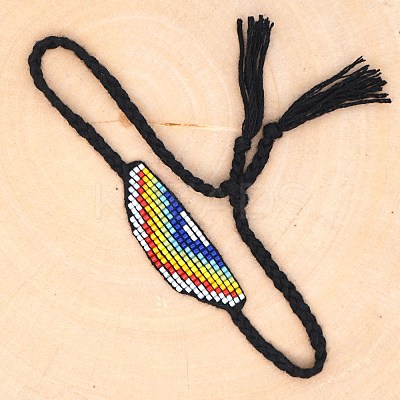 Glass Seed Wide Band with Rainbow Pattern Friendship Link Bracelet for Women BJEW-P269-15-1