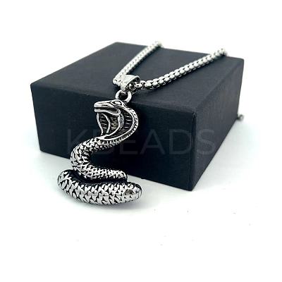 Vintage Viking Style 304 Stainless Steel Snake Pendant Necklaces for Men XF8580-1