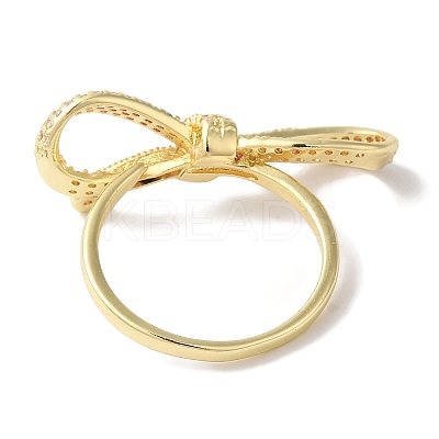 Bowknot Brass Micro Pave Clear Cubic Zirconia Finger Rings for Women RJEW-C098-30G-1