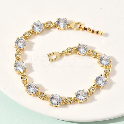 Clear Cubic Zirconia Flat Round & Oval Link Chains Bracelet BJEW-G773-07G-1