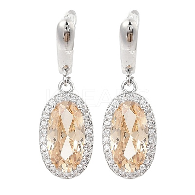 Brass Pave Cubic Zirconia Oval Stud Earrings for Women EJEW-I304-24P-10-1