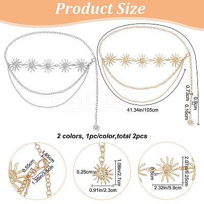 2Pcs 2 Colors Alloy & Iron Sun Link Chain Belts AJEW-CP0005-70-1