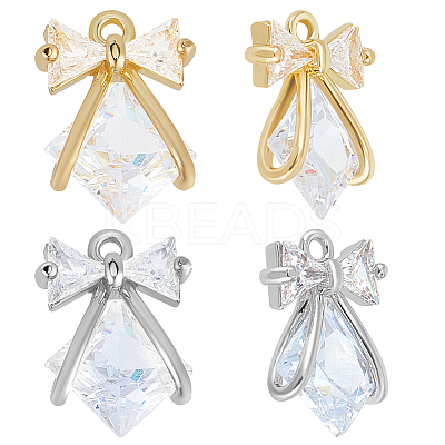 12Pcs 2 Colors Brass with Clear Cubic Zirconia Pendants ZIRC-BBC0002-65-1