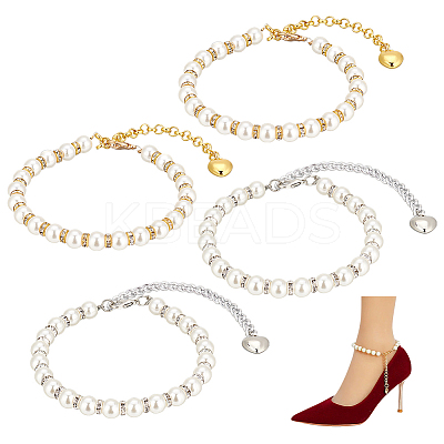 4Pcs 2 Colors Round Resin Imitation Pearl Anti-Loose High Heel Shoelaces AJEW-PH0011-56A-1