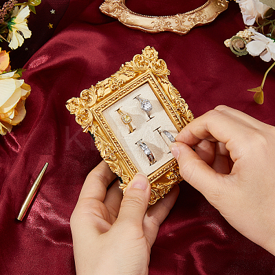 4-Slot Photo Frame Resin Finger Ring Organizer Holder with Cotton and Linen Mat and Iron Support RDIS-WH0016-20-1